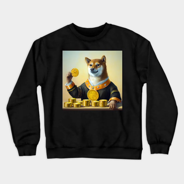 shiba counting gold coins 1 Crewneck Sweatshirt by big_owl